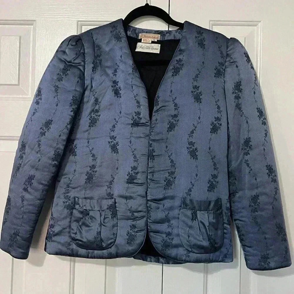 SAKS FIFTH AVENUE Private Label Women's Size M Blue Cotton Silk Blazer Vintage - Picture 1 of 6